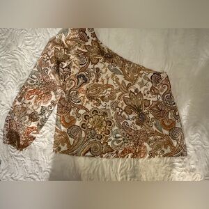SHEIN Paisley One-Shoulder Blouse - Brown and Cream